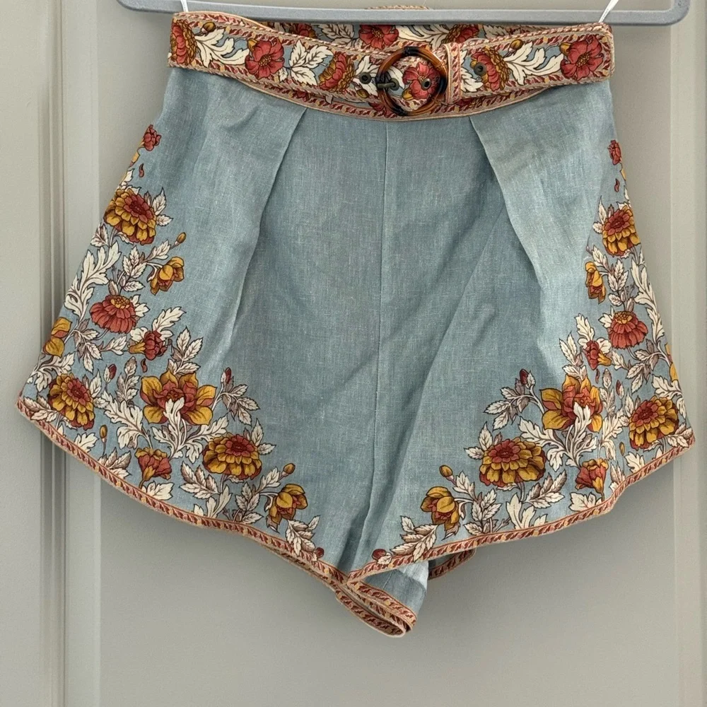 Zimmermann Blue Floral High Waist Shorts - Picture 1 of 3